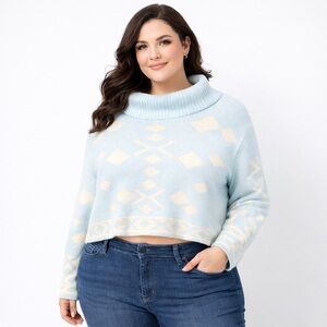 Callahan Boxy Geometric Ribbed Mock-Neck Collar Sweater Scandinavian Sweater XXL